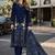 Navy blue velvet semi stitched suit with embroidery sequence work