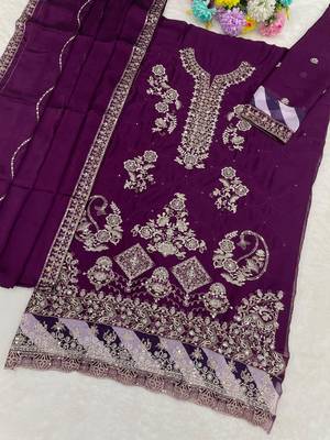 Purple rangoli silk suit with embroidery & sequin work 3
