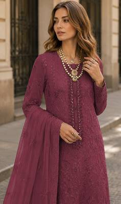 Maroon faux georgette suit with embroidery work 2