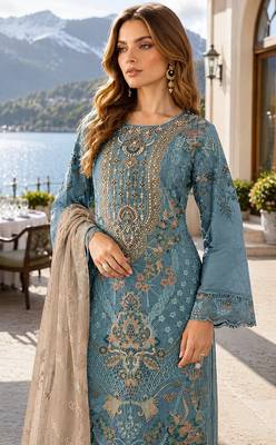 Blue silk suit with embroidery & sequin work 2