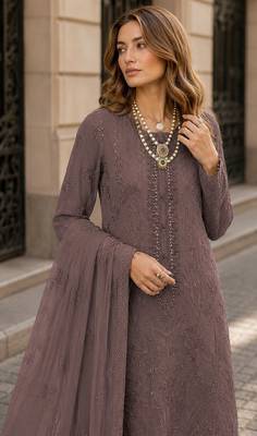 Brown faux georgette suit with embroidery work 2