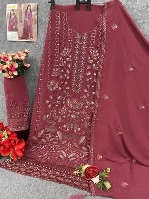 Maroon faux georgette suit with embroidery work 3