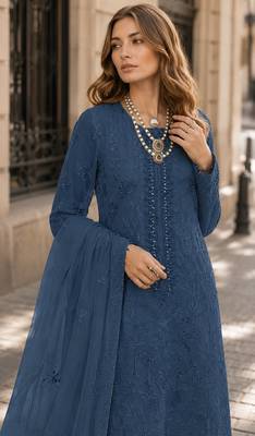 Blue faux georgette suit with embroidery work 2