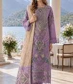Purple silk semi stitched suit with embroidery & sequence work