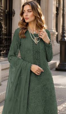 Green faux georgette suit with embroidery work 2