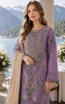 Purple silk suit with embroidery & sequin work 2