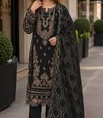 Black faux georgette semi stitched suit with embroidery & sequence work