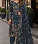 Navy faux georgette semi stitched suit with embroidery & sequence work