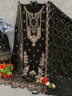 Black faux georgette suit with embroidery & sequin work 3