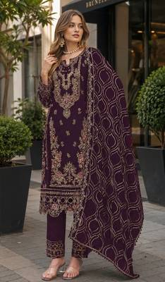 Purple faux georgette suit with embroidery & sequin work 1