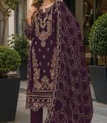 Purple faux georgette semi stitched suit with embroidery & sequence work