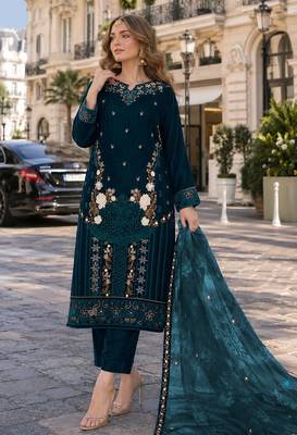 Green velvet suit with embroidery sequin work 1