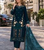 Green velvet semi stitched suit with embroidery sequence work