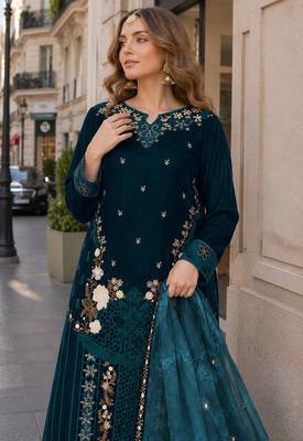 Green velvet suit with embroidery sequin work 2