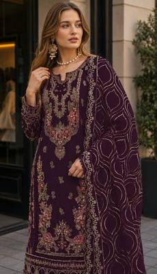 Purple faux georgette suit with embroidery & sequin work 2