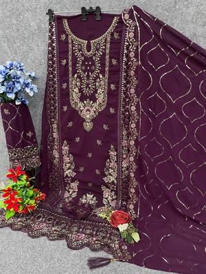 Purple faux georgette suit with embroidery & sequin work 3