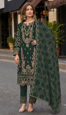 D green faux georgette suit with embroidery & sequin work 1