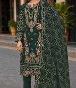 D green faux georgette semi stitched suit with embroidery & sequence work