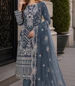 Teal faux georgette semi stitched suit with embroidery work