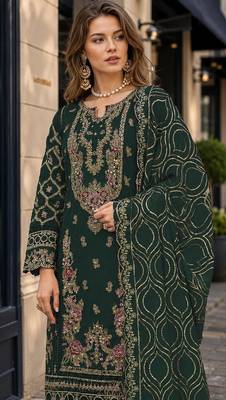 D green faux georgette suit with embroidery & sequin work 2