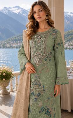 Green silk suit with embroidery & sequin work 2