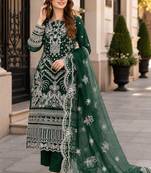 Green faux georgette semi stitched suit with embroidery work