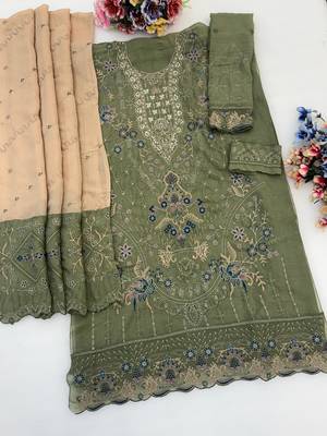 Green silk suit with embroidery & sequin work 3