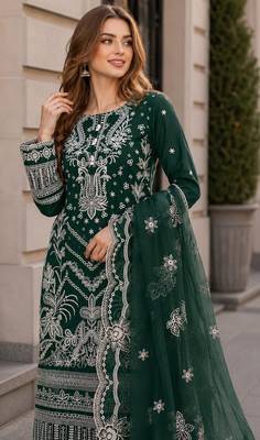 Green faux georgette suit with embroidery work 2