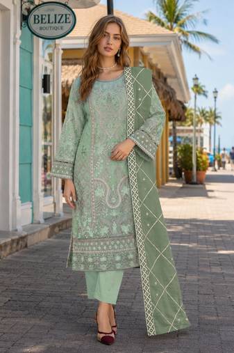 Pista chiffon semi stitched suit with embridery & sequence work