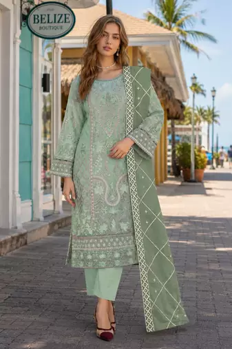 Pista chiffon semi stitched suit with embridery & sequence work