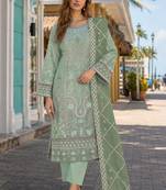 Pista chiffon semi stitched suit with embridery & sequence work