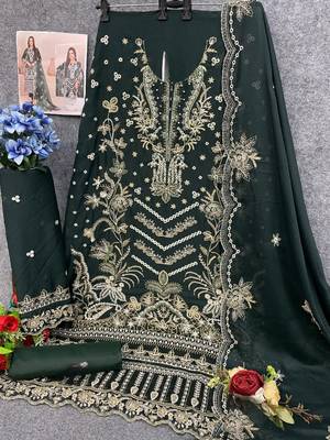 Green faux georgette suit with embroidery work 3