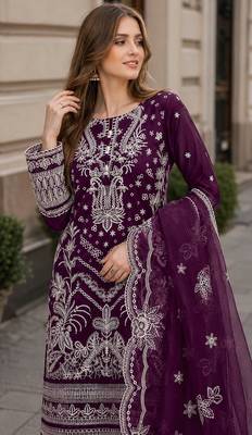 Purple faux georgette suit with embroidery work 2