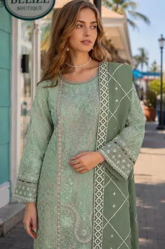 Pista chiffon semi stitched suit with embridery & sequence work