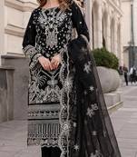Black faux georgette semi stitched suit with embroidery work