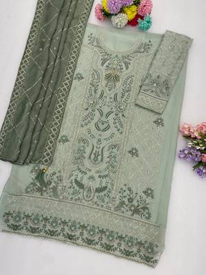Pista chiffon semi stitched suit with embridery & sequin work 3
