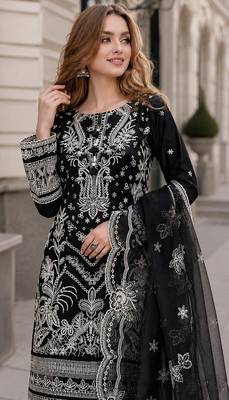 Black faux georgette suit with embroidery work 2