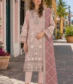 Peach chiffon semi stitched suit with embridery & sequence work