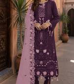 Dark purple embroidered faux georgette semi stitched salwar suit