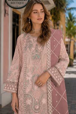 Peach chiffon suit with embridery & sequin work 2