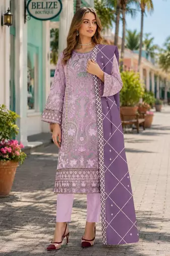Lavender chiffon semi stitched suit with embridery & sequence work