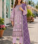 Lavender chiffon semi stitched suit with embridery & sequence work