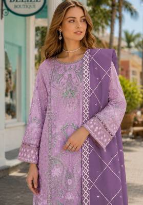 Lavender chiffon semi stitched suit with embridery & sequin work 2