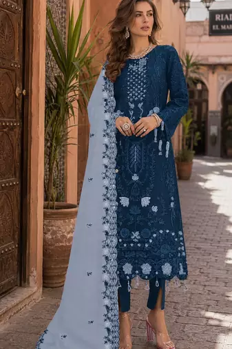 Blue embroidered faux georgette semi stitched salwar suit