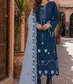 Blue embroidered faux georgette semi stitched salwar suit