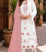 Off white embroidered faux georgette semi stitched salwar suit