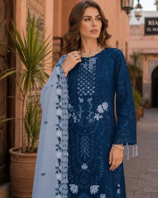 Blue embroidered faux georgette salwar suit 2