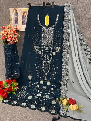 Blue embroidered faux georgette salwar suit 3