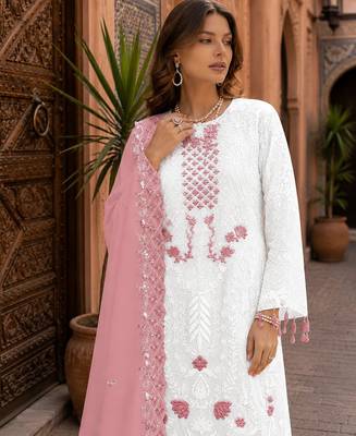 Off white embroidered faux georgette salwar suit 2