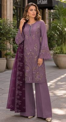 Light purple embroidered faux georgette salwar suit 1